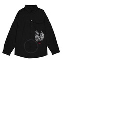 424 Mens Psycho Embroidery Long-sleeve Shirt In Black 2011.100.0999-BLK