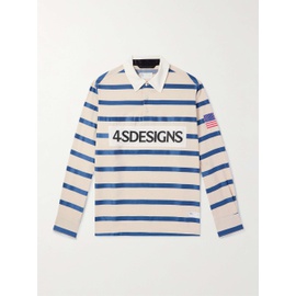 4SDESIGNS Rugby Appliqued Striped Lyocell and Linen-Blend Polo Shirt 1647597327903744