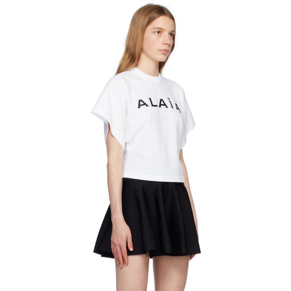  알라이아 ALAIA White Embroidered T-Shirt 232483F110001