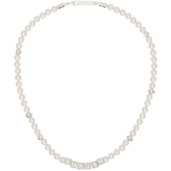 앰부쉬 AMBUSH Silver & White Pearl Letterblock Necklace 241820M145001