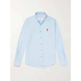 AMI PARIS Button-Down Collar Logo-Embroidered Cotton-Poplin Shirt 1647597295095651