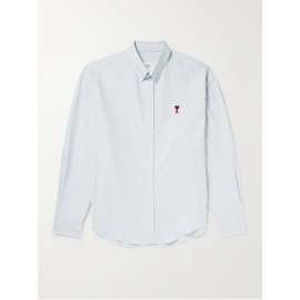 AMI PARIS Button-Down Collar Logo-Embroidered Striped Cotton Oxford Shirt 1647597318210034