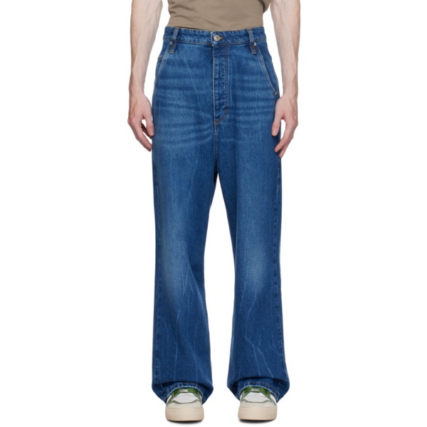  AMI Paris Blue Baggy Fit Jeans 232482M186000