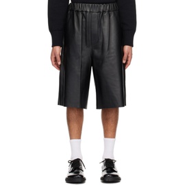 AMI Paris Black Elasticized Waistband Leather Shorts 241482M193015