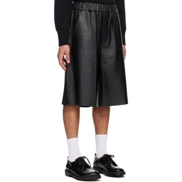  AMI Paris Black Elasticized Waistband Leather Shorts 241482M193015