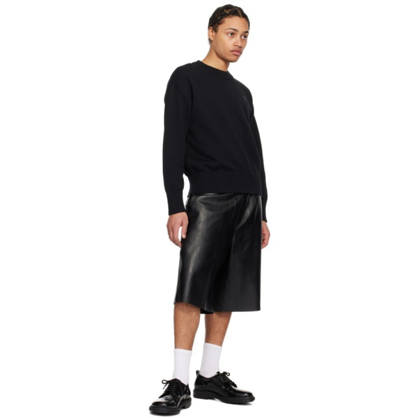  AMI Paris Black Elasticized Waistband Leather Shorts 241482M193015