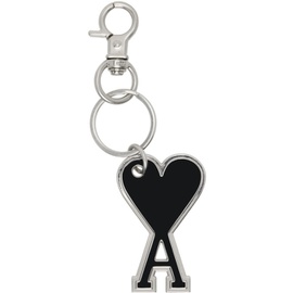 Ami Paris Silver & Black Ami de Coeur Keychain 241482M148002