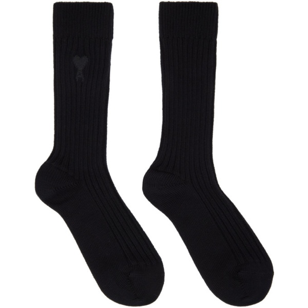  Ami Paris Black Ami De Coeur Plain Socks 222482F076002