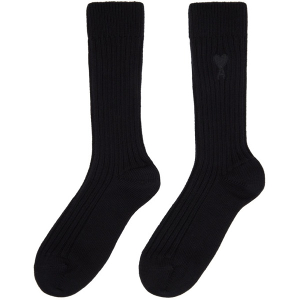  Ami Paris Black Ami De Coeur Plain Socks 222482F076002