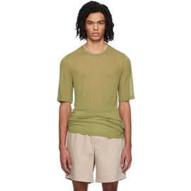 AMI Paris Green Semi-Sheer T-Shirt 241482M213025