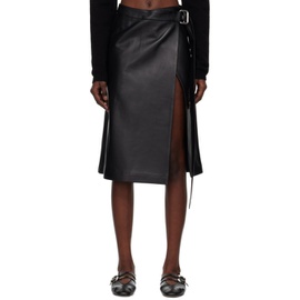 AMI Paris Black Wrap Leather Midi Skirt 241482F092002