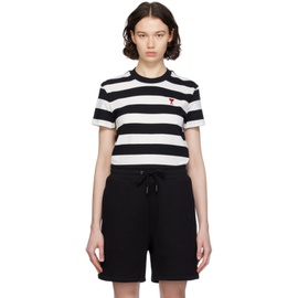 AMI Paris Black & White Striped T-Shirt 241482F110004