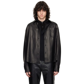AMI Paris Black Embossed Leather Jacket 241482M192062