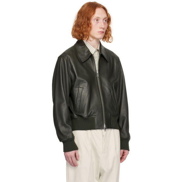 AMI Paris Green Zipped Leather Jacket 241482M181003