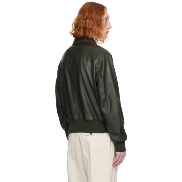  AMI Paris Green Zipped Leather Jacket 241482M181003
