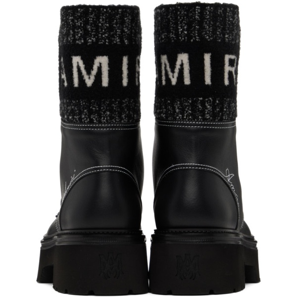 아미리 AMIRI Black Knit Logo Collar Combat Boots 231886F113000