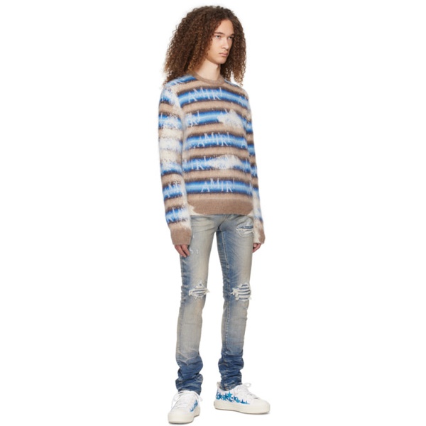  아미리 AMIRI Blue & Brown Staggered Striped Sweater 241886M201003