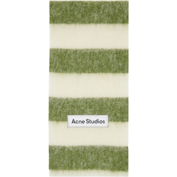 아크네스튜디오 아크네 스튜디오 Acne Studios Green & 오프화이트 Off-White Stripe Scarf 232129M150063