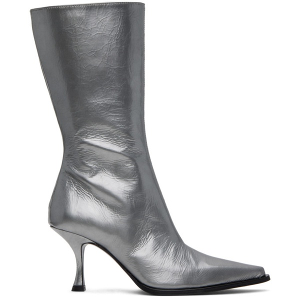 아크네스튜디오 아크네 스튜디오 Acne Studios Silver Leather Heel Boots 232129F114000