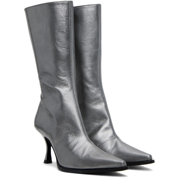 아크네스튜디오 아크네 스튜디오 Acne Studios Silver Leather Heel Boots 232129F114000