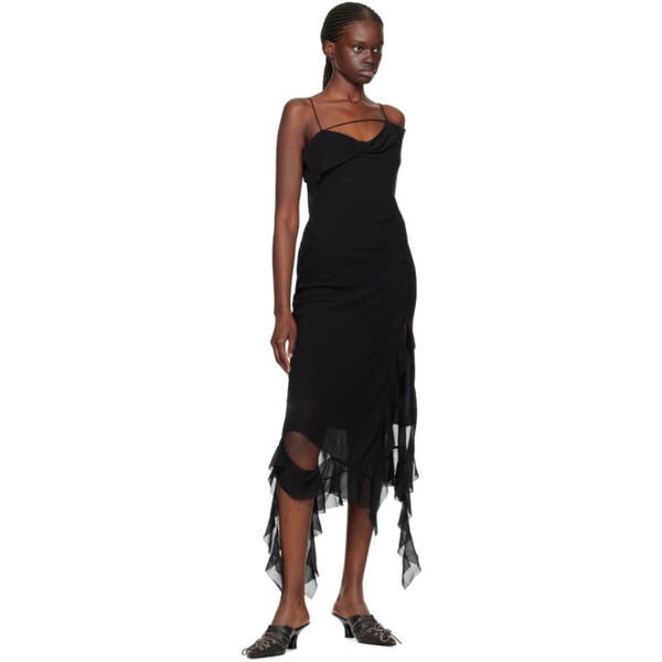 아크네스튜디오 아크네 스튜디오 Acne Studios Black Ruffle Midi Dress 241129F054005