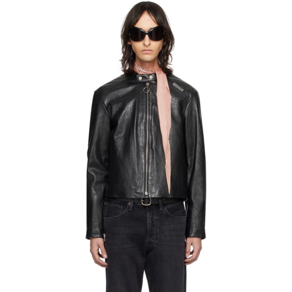 아크네스튜디오 아크네 스튜디오 Acne Studios Black Band Collar Leather Jacket 241129M181002