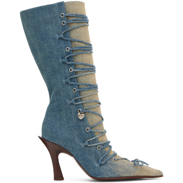 아크네스튜디오 아크네 스튜디오 Acne Studios Blue Lace-Up Heel Boots 241129F115000
