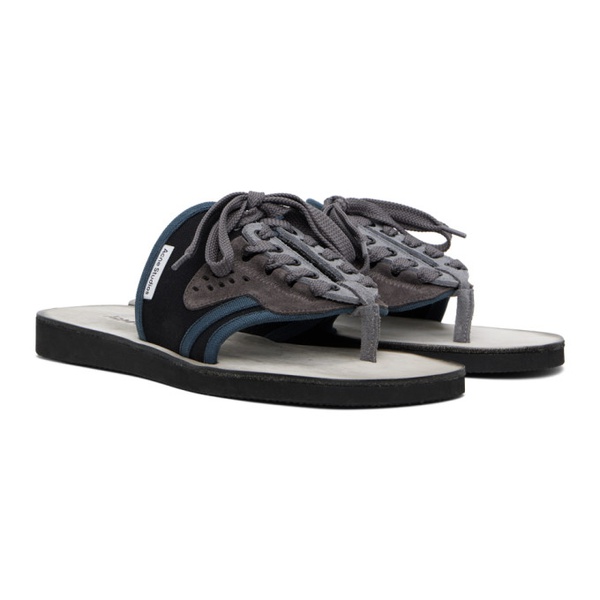 아크네스튜디오 아크네 스튜디오 Acne Studios Black & Gray Lace-Up Leather Sandals 241129M234000