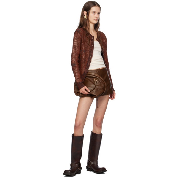 아크네스튜디오 아크네 스튜디오 Acne Studios Brown Low Rise Leather Miniskirt 241129F090010