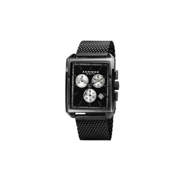  Akribos Xxiv MEN'S Womens Casual Chronograph Stainless Steel Mesh Black Dial Watch P50154