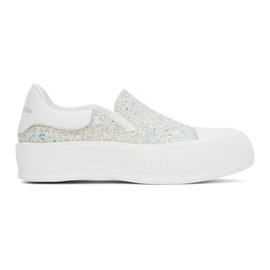 알렉산더맥퀸 Alexander McQueen White Glitter Slip-On Sneakers 221259F128044