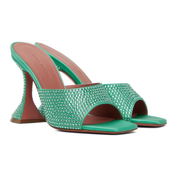  아미나 무아디 Amina Muaddi Green Lupita Crystal Heeled Sandals 232415F125049