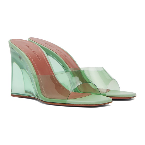  아미나 무아디 Amina Muaddi Green Lupita Glass Wedge Heeled Sandals 232415F125044