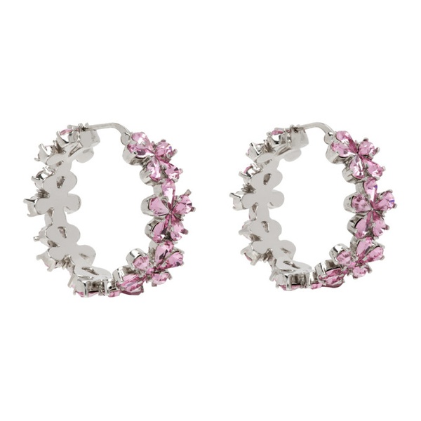  아미나 무아디 Amina Muaddi Silver & Pink Lily Hoop Earrings 232415F022010