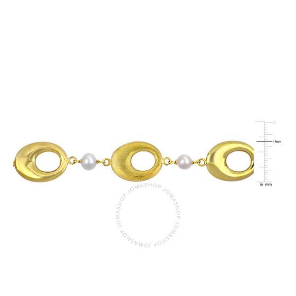  A모우 MOUR 6-7mm Cultured Freshwater Pearl Oval Link Bracelet In Yellow Plated Sterling Silver JMS009492