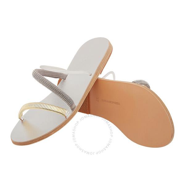  에인션트 그릭 샌들 Ancient Greek Sandals Ladies Silver Polytimi Diamante Flat Sandals 11183 1086 00479