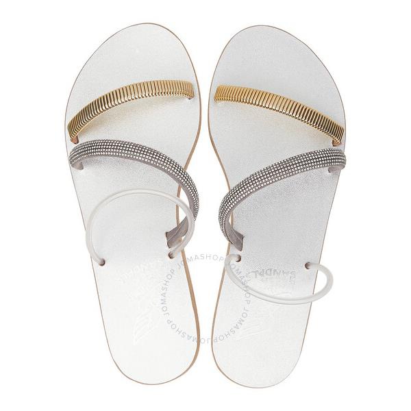  에인션트 그릭 샌들 Ancient Greek Sandals Ladies Silver Polytimi Diamante Flat Sandals 11183 1086 00479