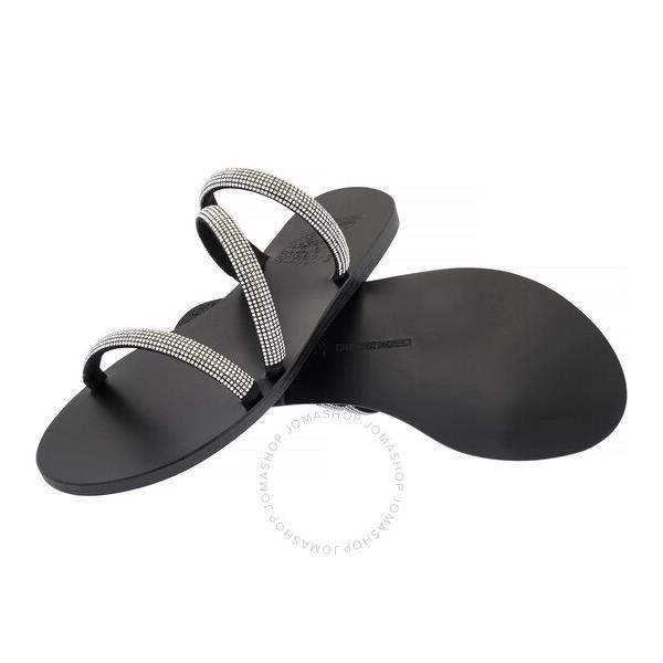  에인션트 그릭 샌들 Ancient Greek Sandals Ladies Black Polytimi Diamante Flat Sandals 11217 1092 00039