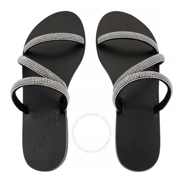  에인션트 그릭 샌들 Ancient Greek Sandals Ladies Black Polytimi Diamante Flat Sandals 11217 1092 00039