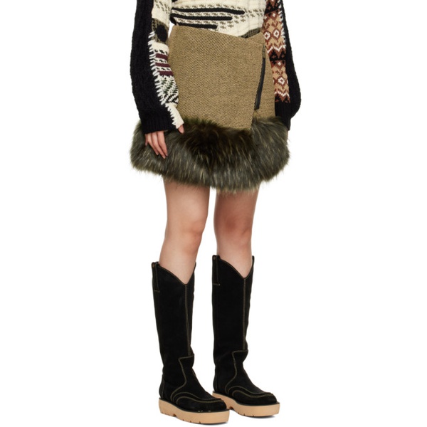  앤더슨벨 Andersson Bell Khaki Faux-Fur Wrap Skirt 222375F090008