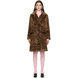 안나수이 Anna Sui Brown Leopard Faux-Fur Coat 232894F059000