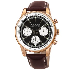 August Steiner MEN'S Leather Black Dial Watch AS8282RGBR
