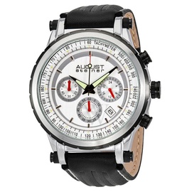 August Steiner MEN'S Chronograph Black Genuine Leather White Dial AS8085SS