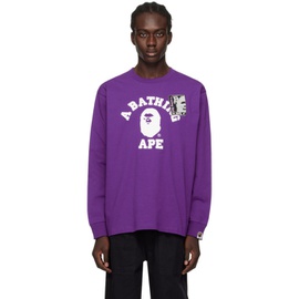 베이프 BAPE Purple Mad Face College Long Sleeve T-Shirt 232546M213009