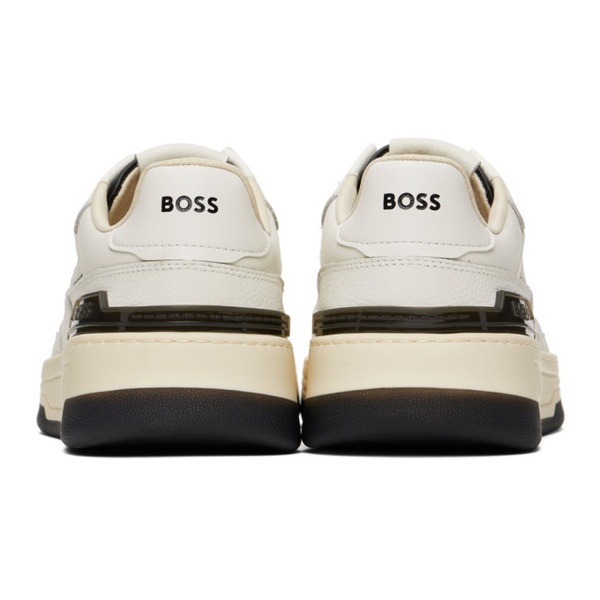  BOSS White & Black Leather Sneakers 232085M237005