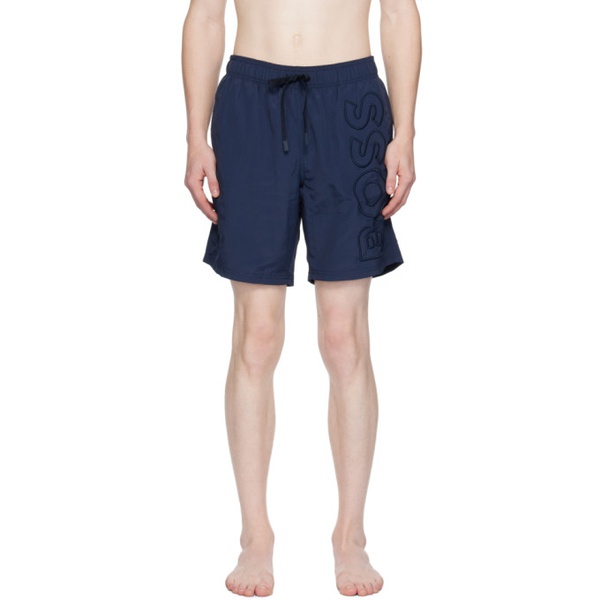  BOSS Navy Embroidered Swim Shorts 232085M208008