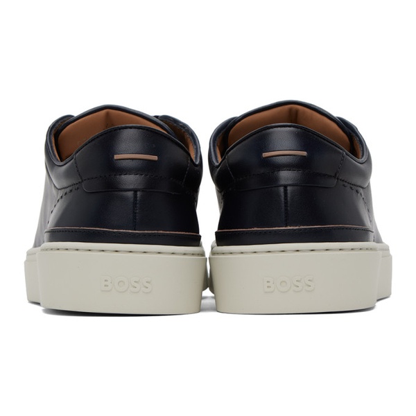  BOSS Navy Leather Sneakers 241085M237021