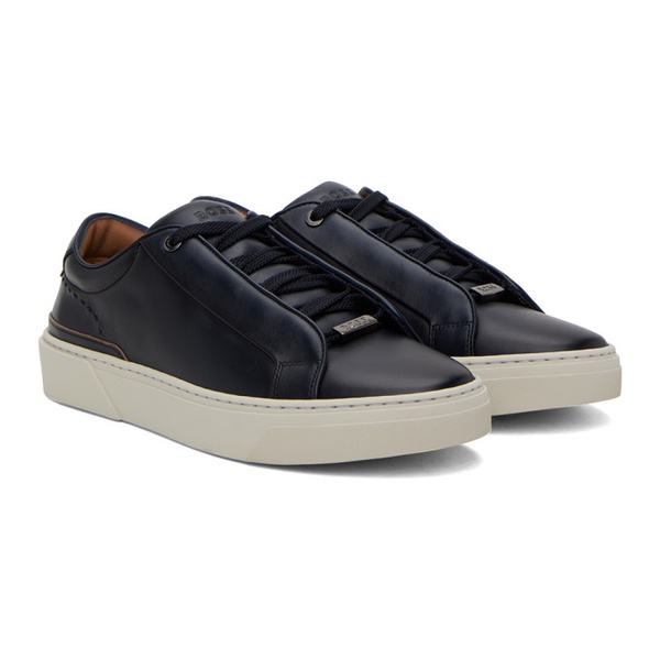  BOSS Navy Leather Sneakers 241085M237021
