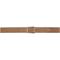 BOSS Brown Suede Squared Buckle Engraved Logo Belt 241085M131013