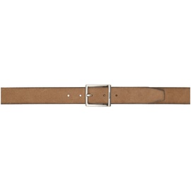 BOSS Brown Suede Squared Buckle Engraved Logo Belt 241085M131013